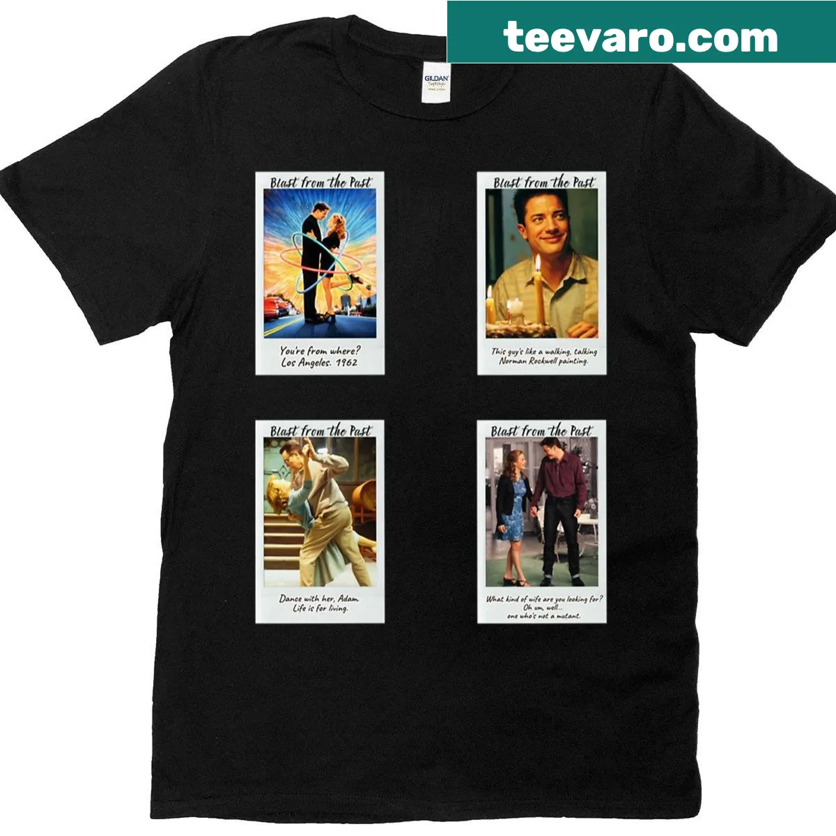 Vintage-style T-shirt featuring a set of movie-themed stickers — on a men's t-shirt