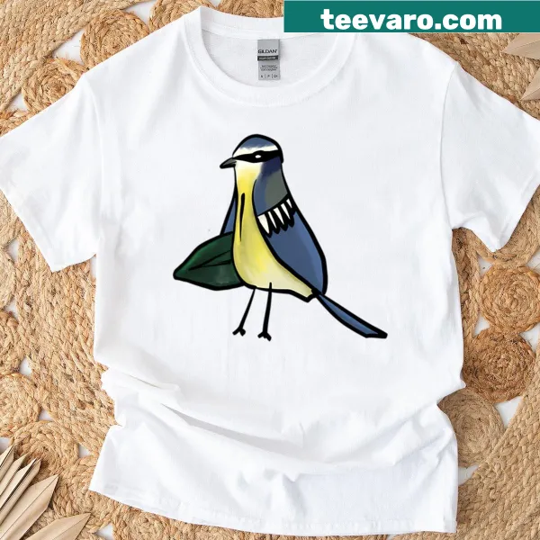 Illustration of a blue tit with a snack on a T-shirt