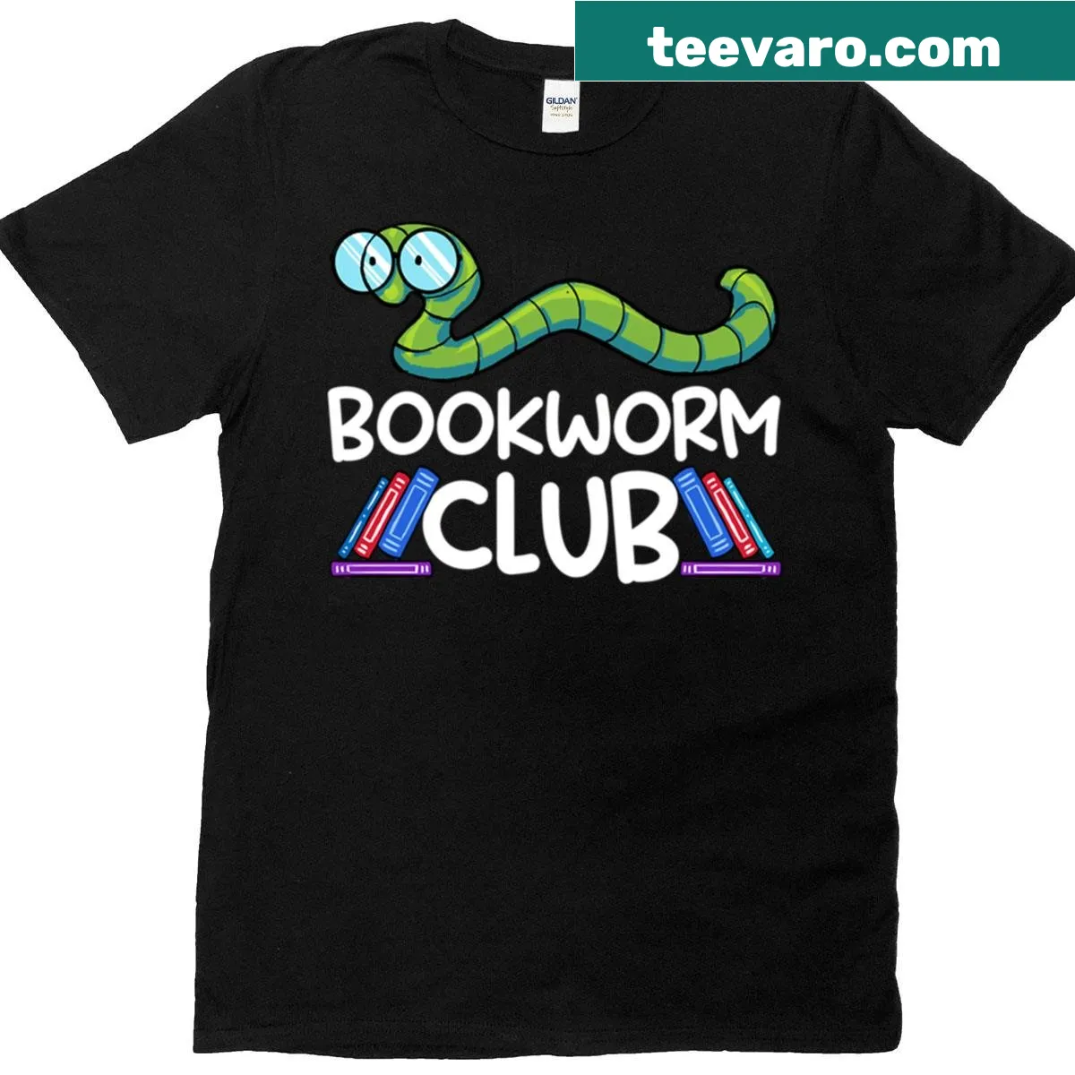 Cute T-shirt featuring a cartoon bookworm design for reading lovers — on a men's t-shirt