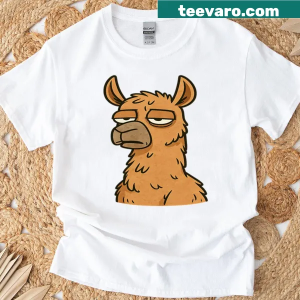 Cartoon T-shirt featuring a bored llama design