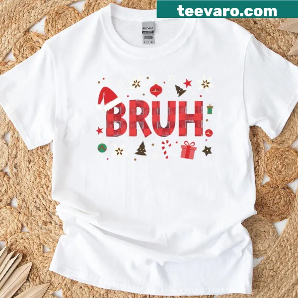 Funny Christmas t-shirt with plaid and 'Bruh' text