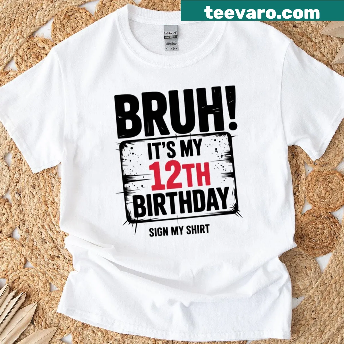 Funny kids' birthday t-shirt with sign my 12th birthday text — on a men's t-shirt