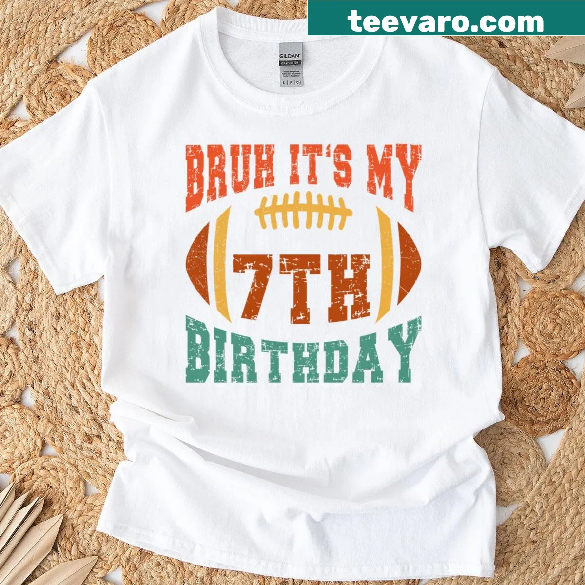 7th birthday shirt with a football theme — on a men's t-shirt