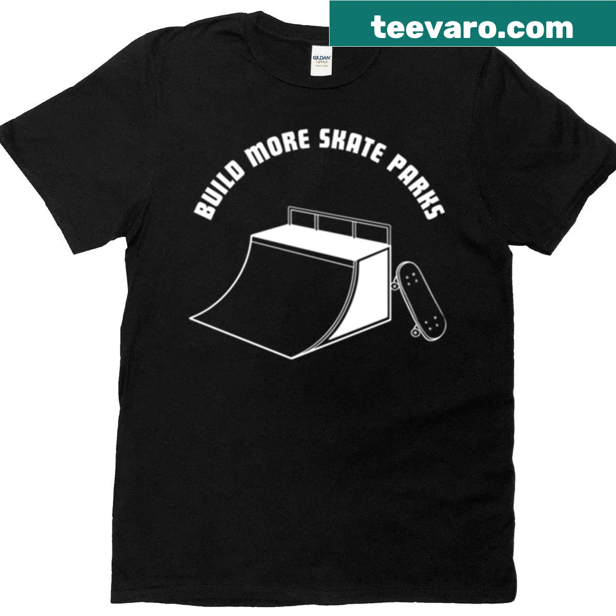 T-shirt promoting 'Build More Skate Parks' message — on a men's t-shirt