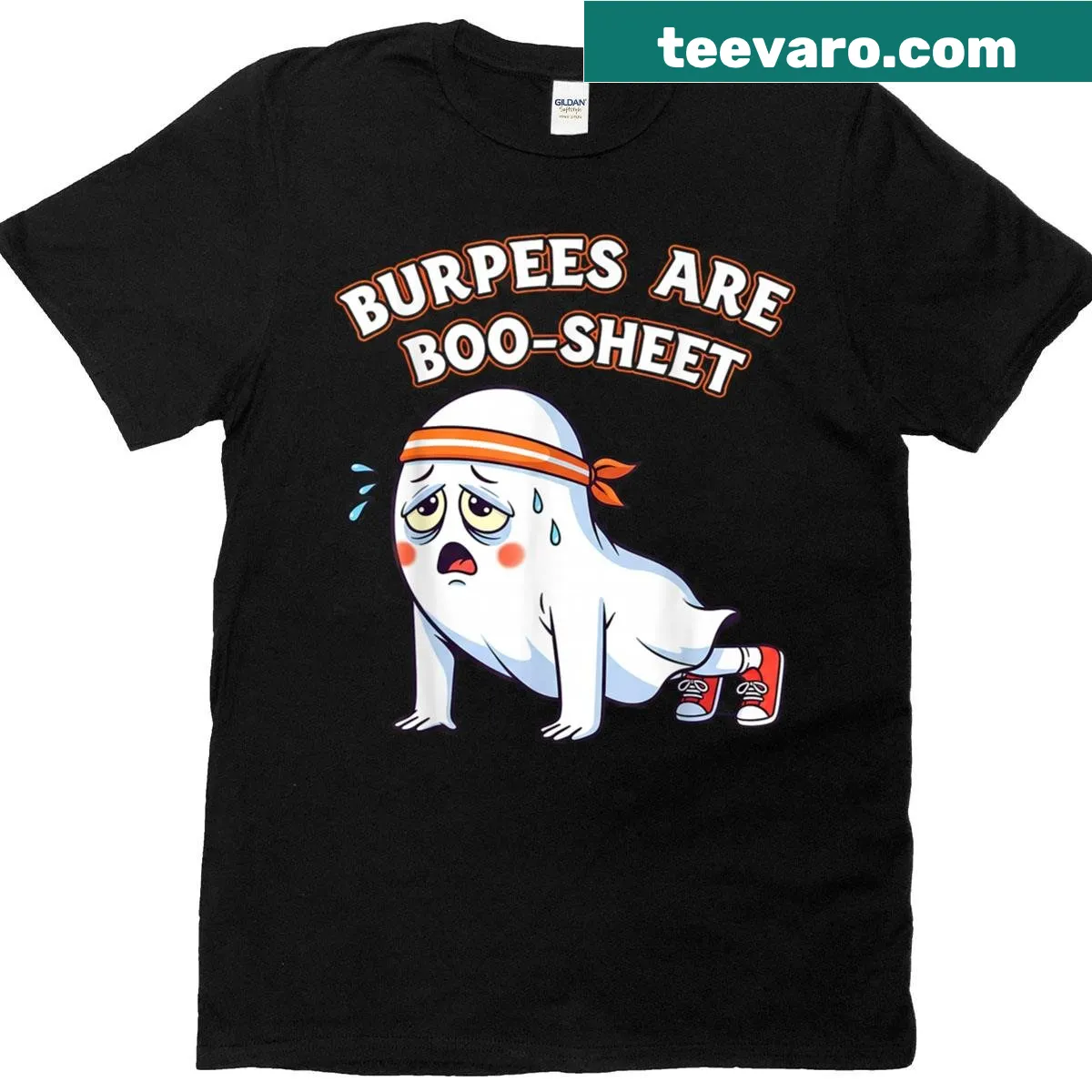 Funny Halloween fitness T-shirt with ghost and humorous text — on a men's t-shirt