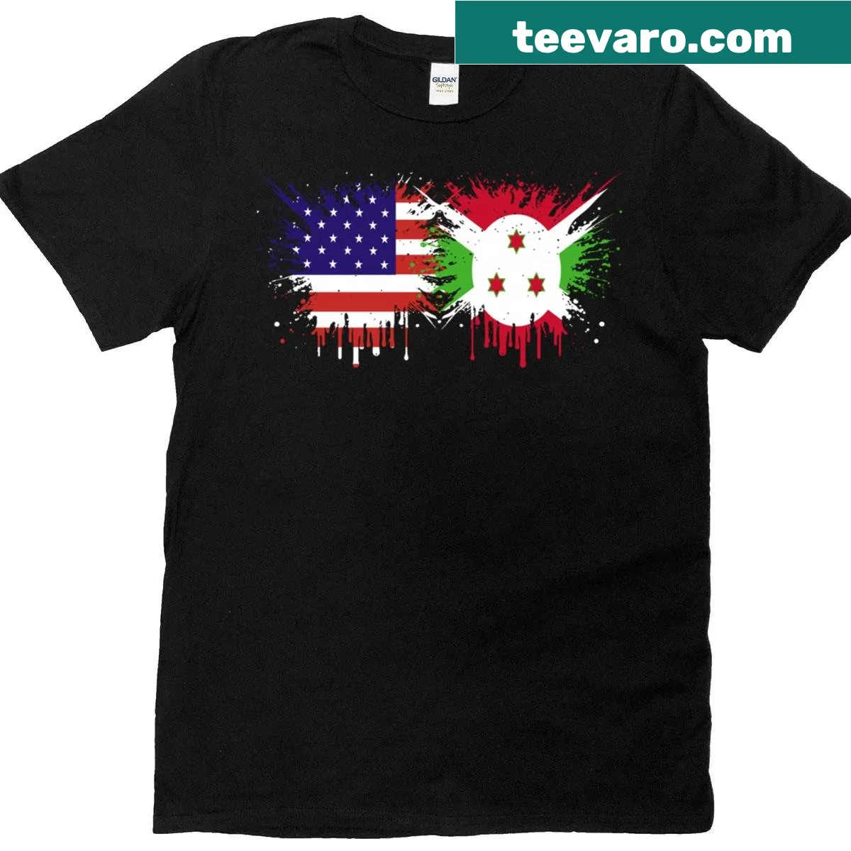Design merging American and Burundian elements on a t-shirt. — on a men's t-shirt