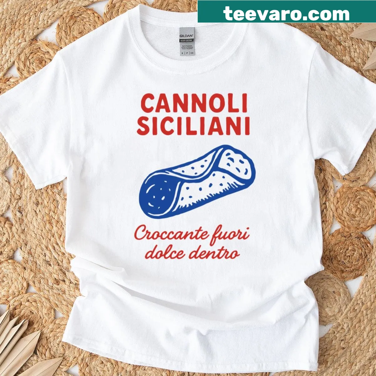 Vintage-style cannoli graphic t-shirt celebrating Italian dessert — on a men's t-shirt