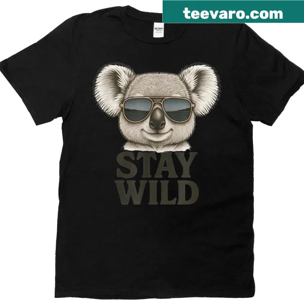 Cartoon koala wearing glasses with text 'Stay Wild'