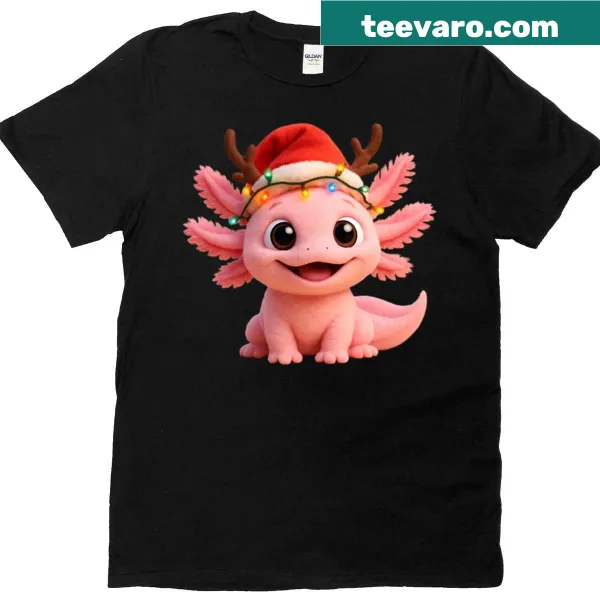 Cute Christmas-themed Axolotl illustration T-shirt