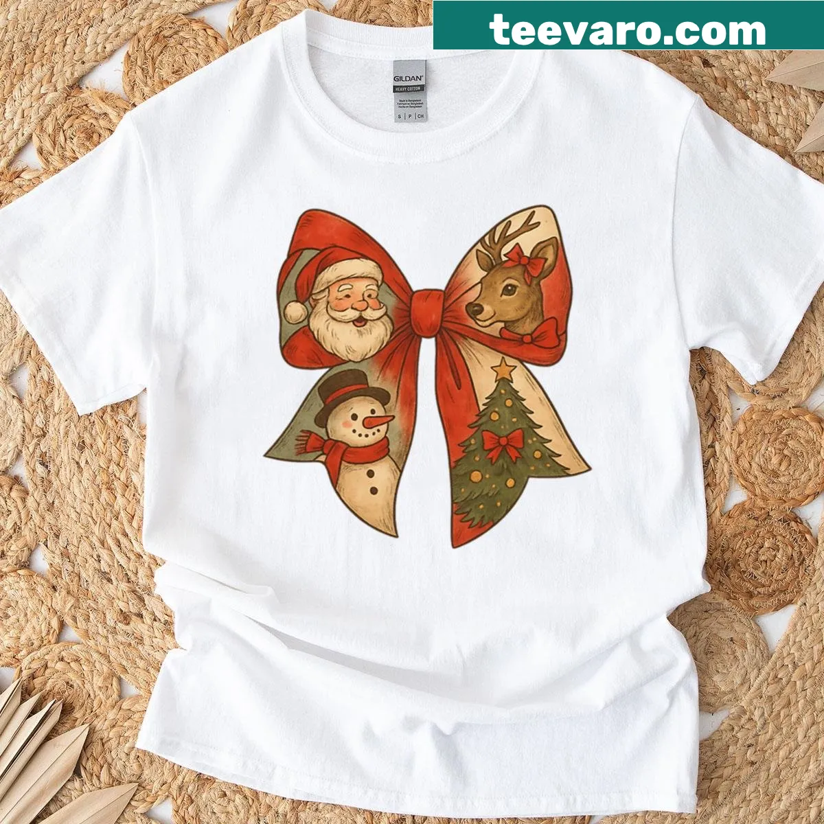 Vintage Christmas Bow graphic t-shirt — on a men's t-shirt