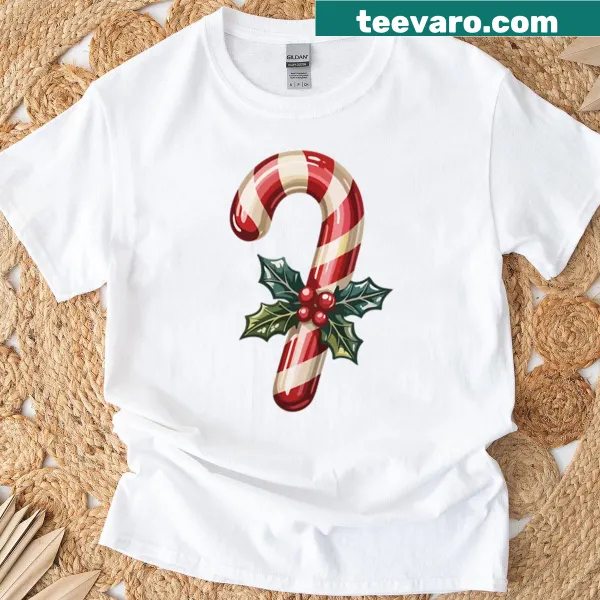 Christmas-themed oversized T-shirt with candy cane design.