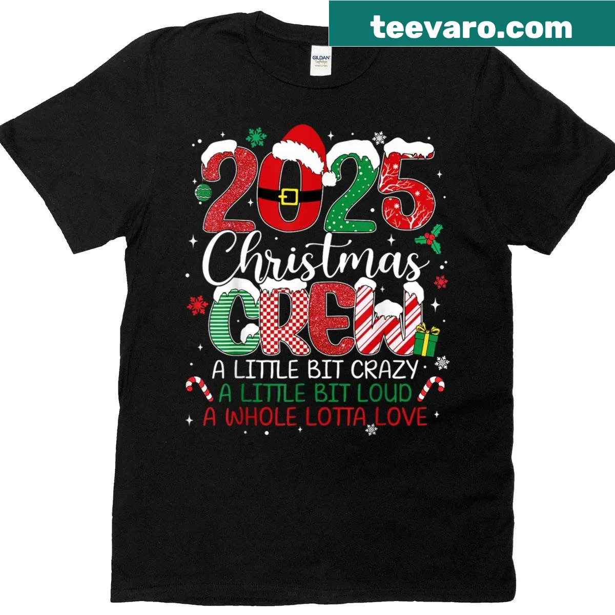 Matching family Christmas Crew 2025 t-shirt with festive illustration — on a men's t-shirt