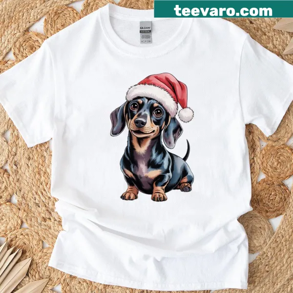 Christmas shirt with a dachshund in a Santa hat illustration