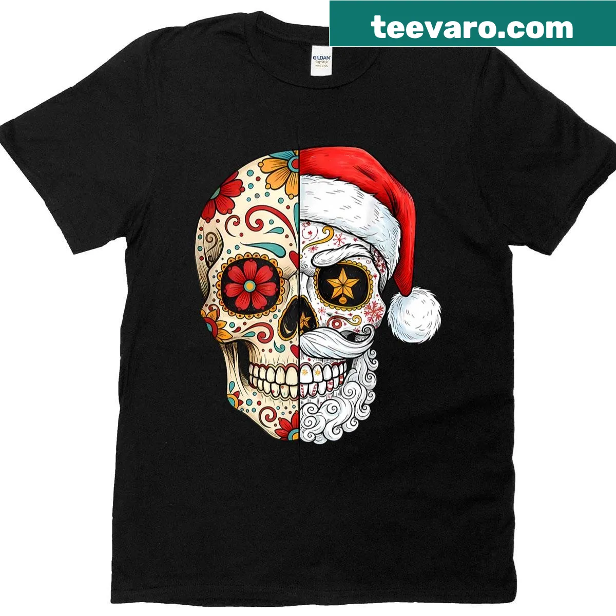 Sugar skull Santa graphic on a Christmas t-shirt — on a men's t-shirt