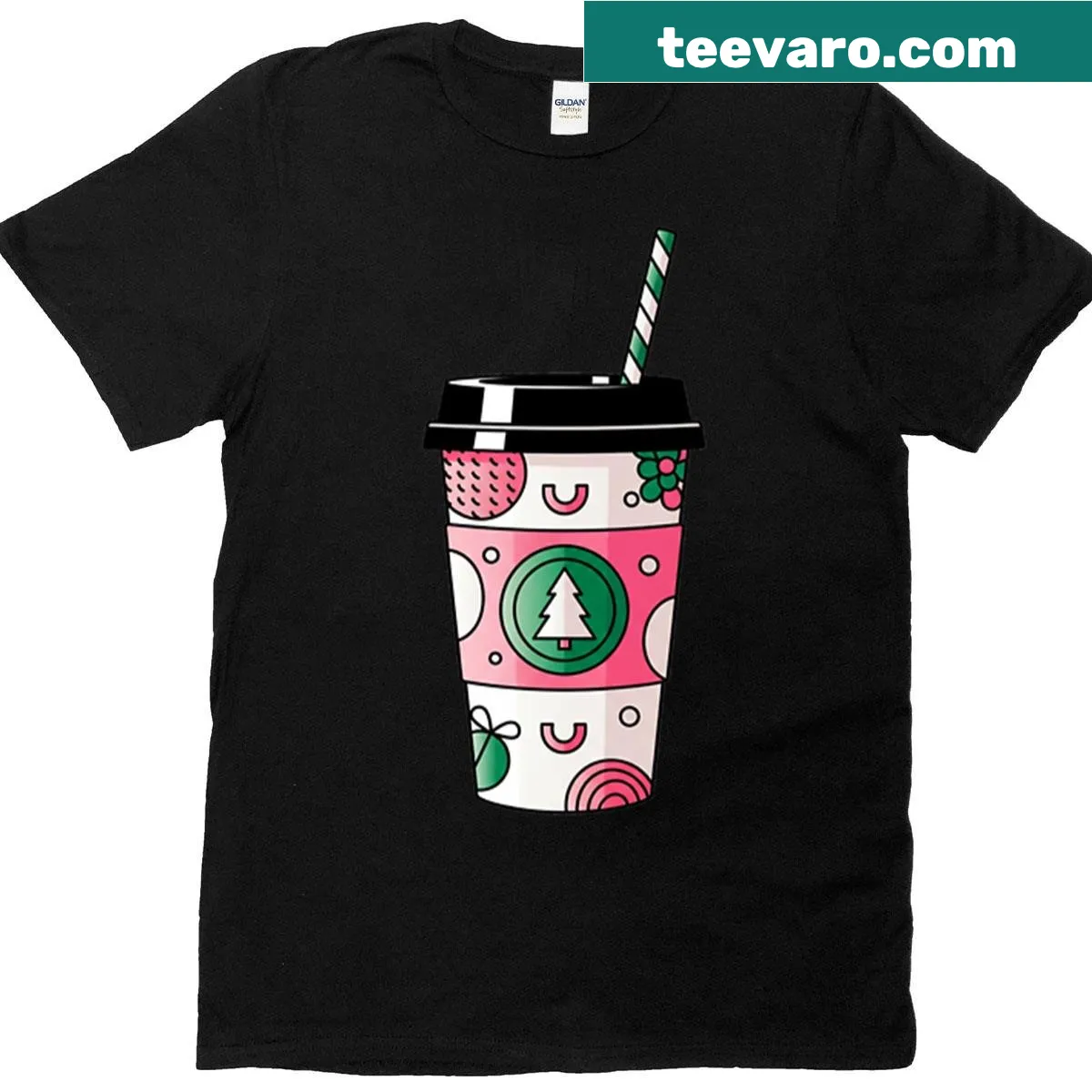 Funny Christmas-themed graphic about takeaway drinks — on a men's t-shirt