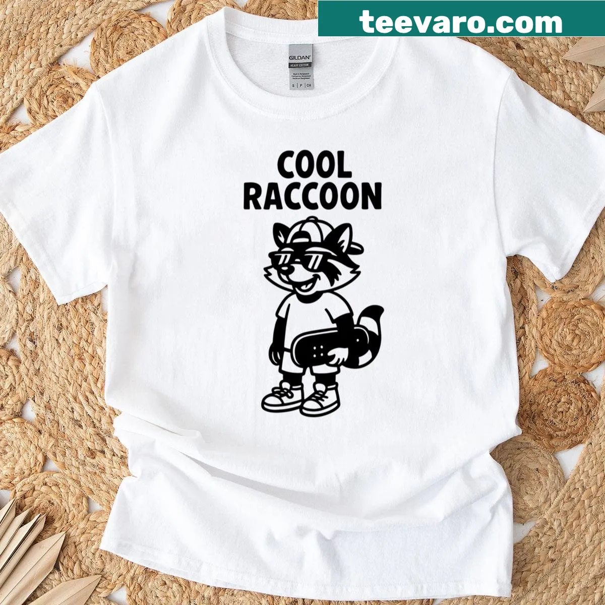 Funny T-shirt featuring a cartoon raccoon design — on a men's t-shirt
