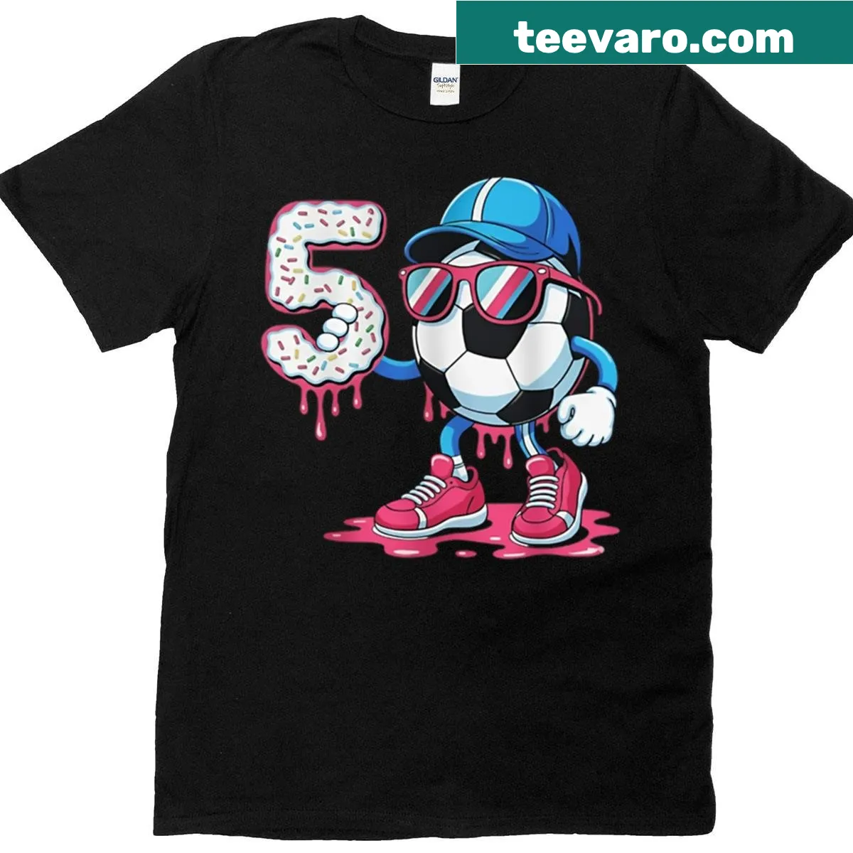 Soccer-themed T-shirt for a child's 5th birthday celebration — on a men's t-shirt