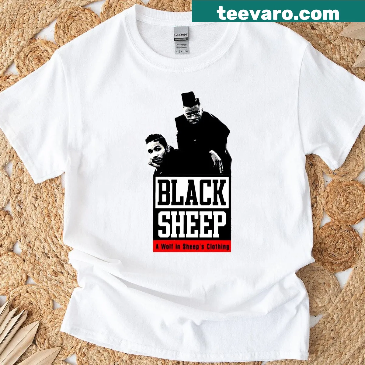 Cartoon wolf disguised as a sheep in a humorous design — on a men's t-shirt