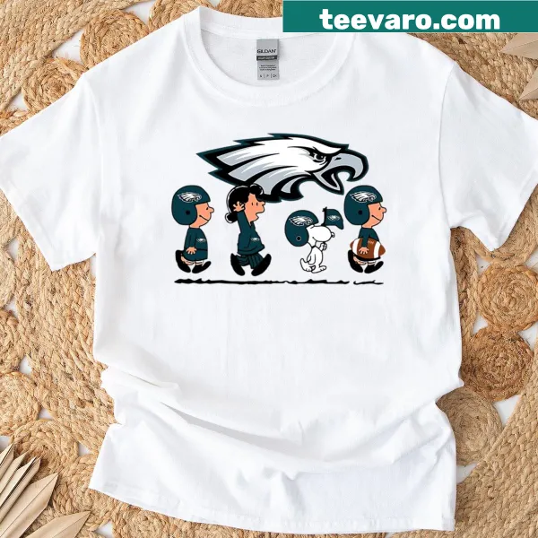Cartoon birds in football gear on a playful sports t-shirt.