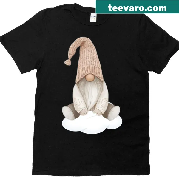 Whimsical Christmas gnome illustration on a boxy T-shirt