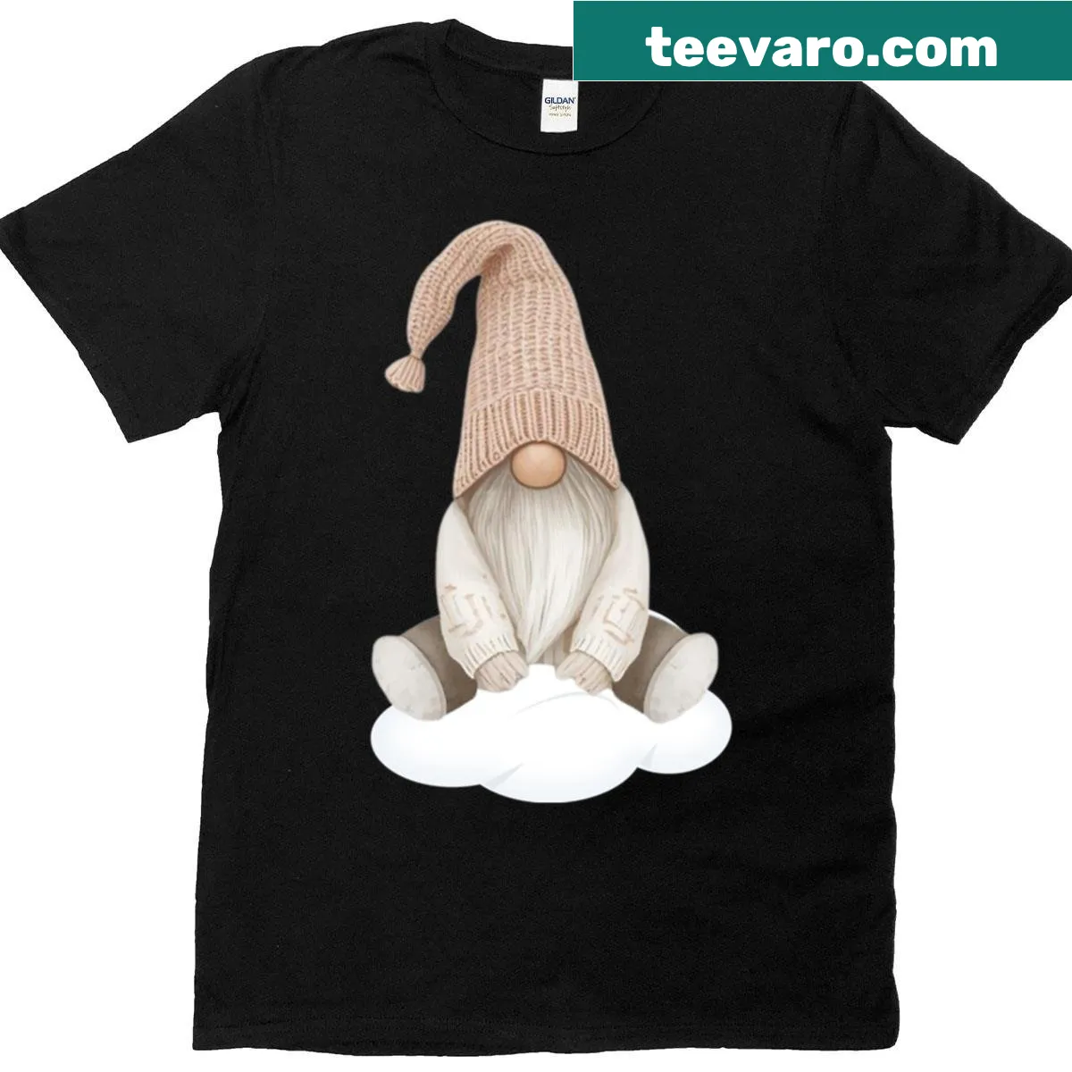 Whimsical Christmas gnome illustration on a boxy T-shirt — on a men's t-shirt
