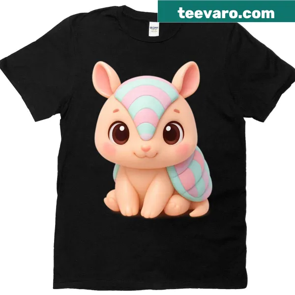 Kawaii armadillo cartoon t-shirt with cute pastel design
