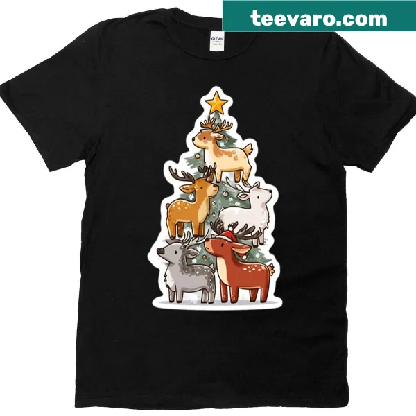 Oversized Christmas T-shirt featuring a cute reindeer and tree design