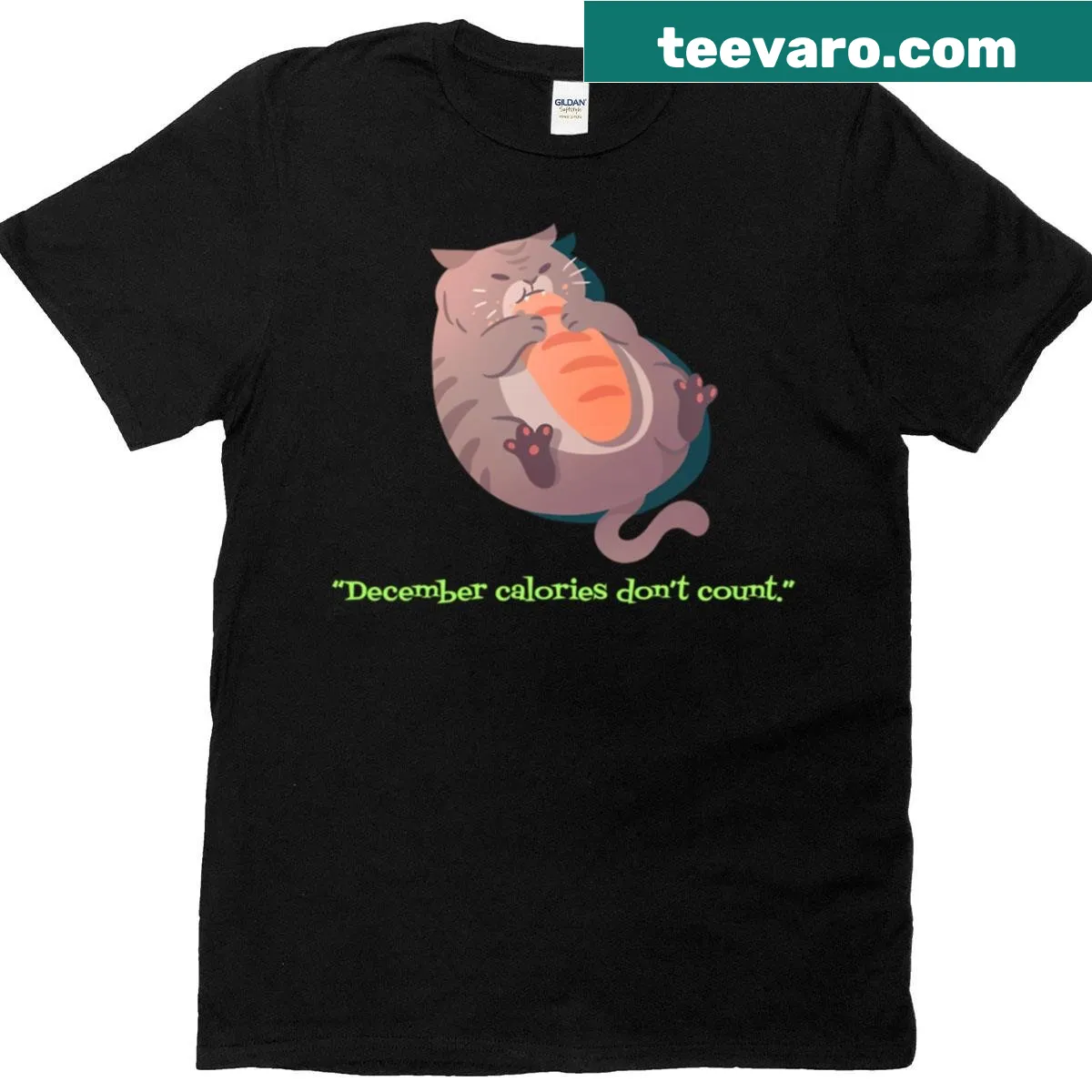 Funny T-shirt with chonky cat and humorous food saying — on a men's t-shirt