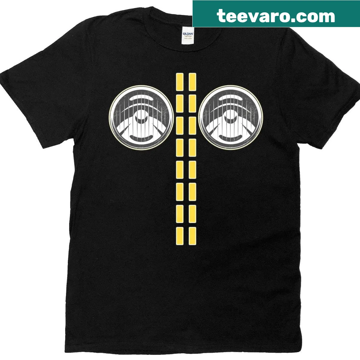 Edgy Halloween couple's t-shirt with deer in headlights illustration — on a men's t-shirt