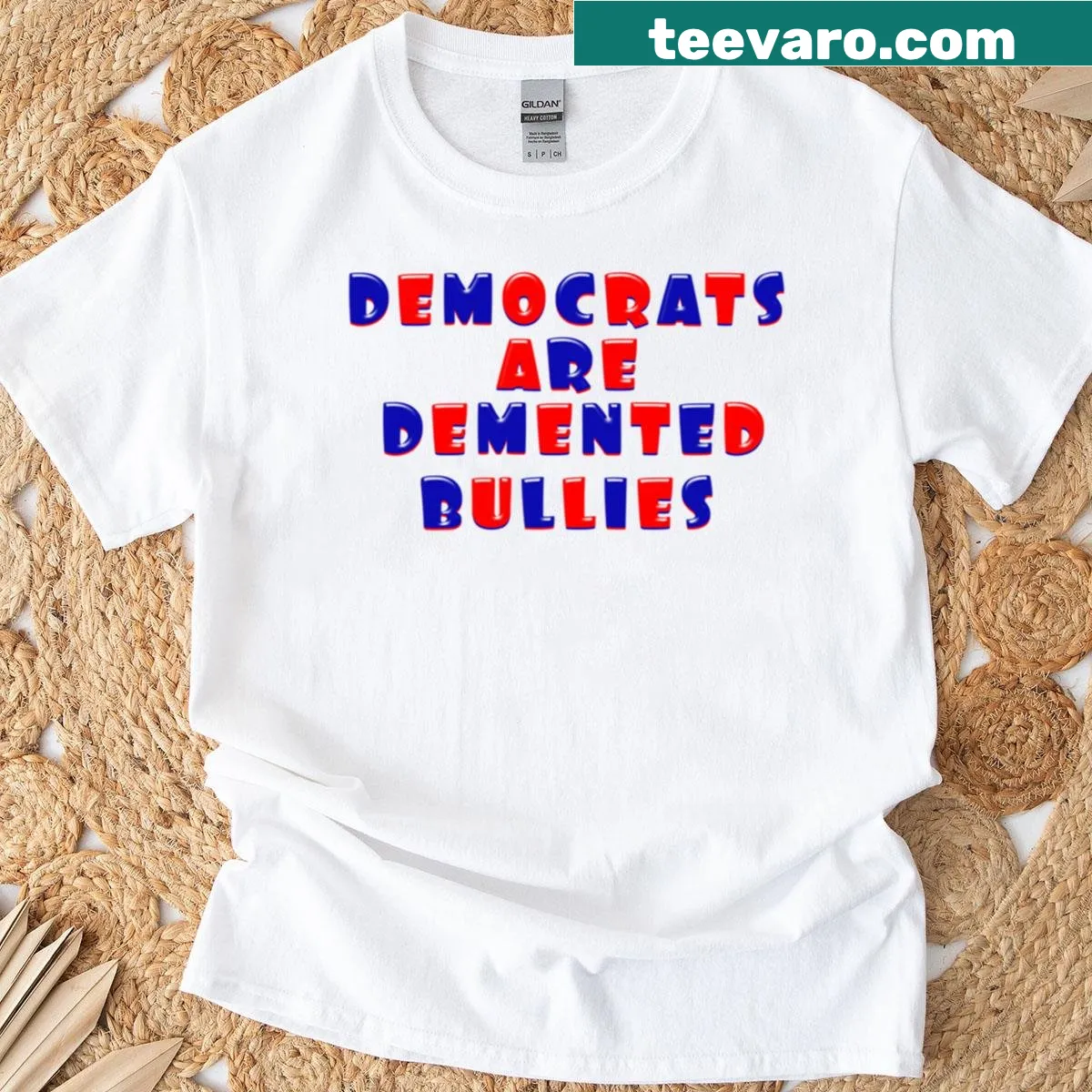 Bold text design featuring a critical political message. — on a men's t-shirt