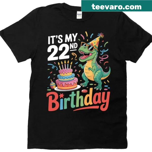 Dinosaur illustration with cake for a birthday T-shirt