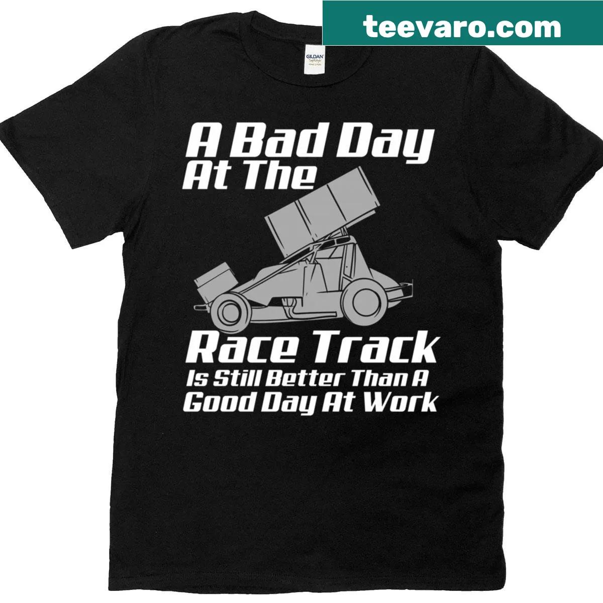 Drag racing-themed t-shirt with dynamic racing graphics — on a men's t-shirt