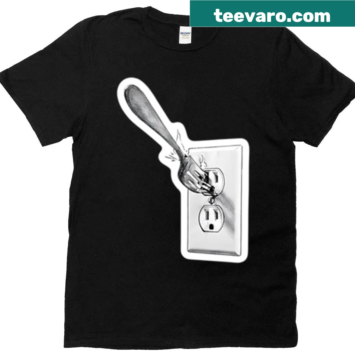 Graphic T-shirt featuring a minimalist design of an electrical outlet — on a men's t-shirt