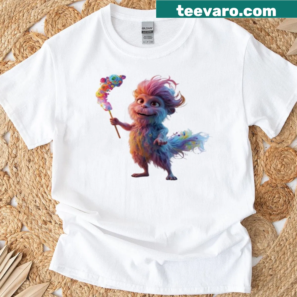 Illustration of a playful beast with a wand for fantasy lovers — on a men's t-shirt