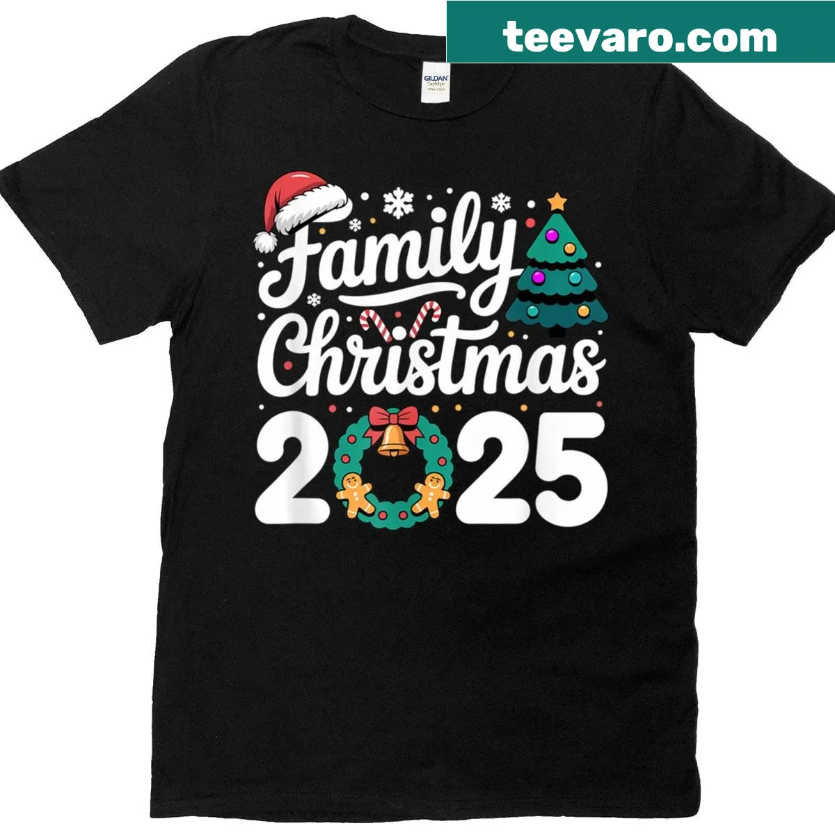 Family Christmas 2025 T-shirt with festive holiday graphics — on a men's t-shirt