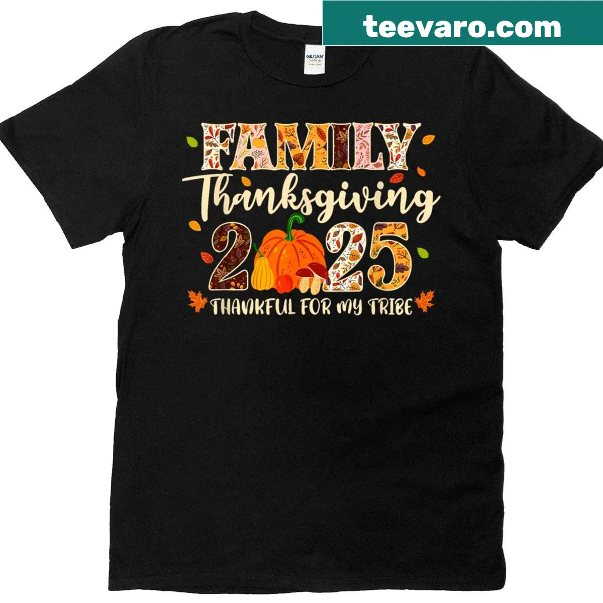 Thanksgiving crew T-shirt with family-themed typography — on a men's t-shirt
