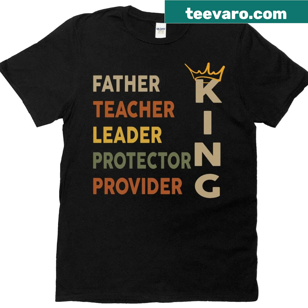 Text-based T-shirt celebrating Black fathers with the phrase Black King Dad — on a men's t-shirt