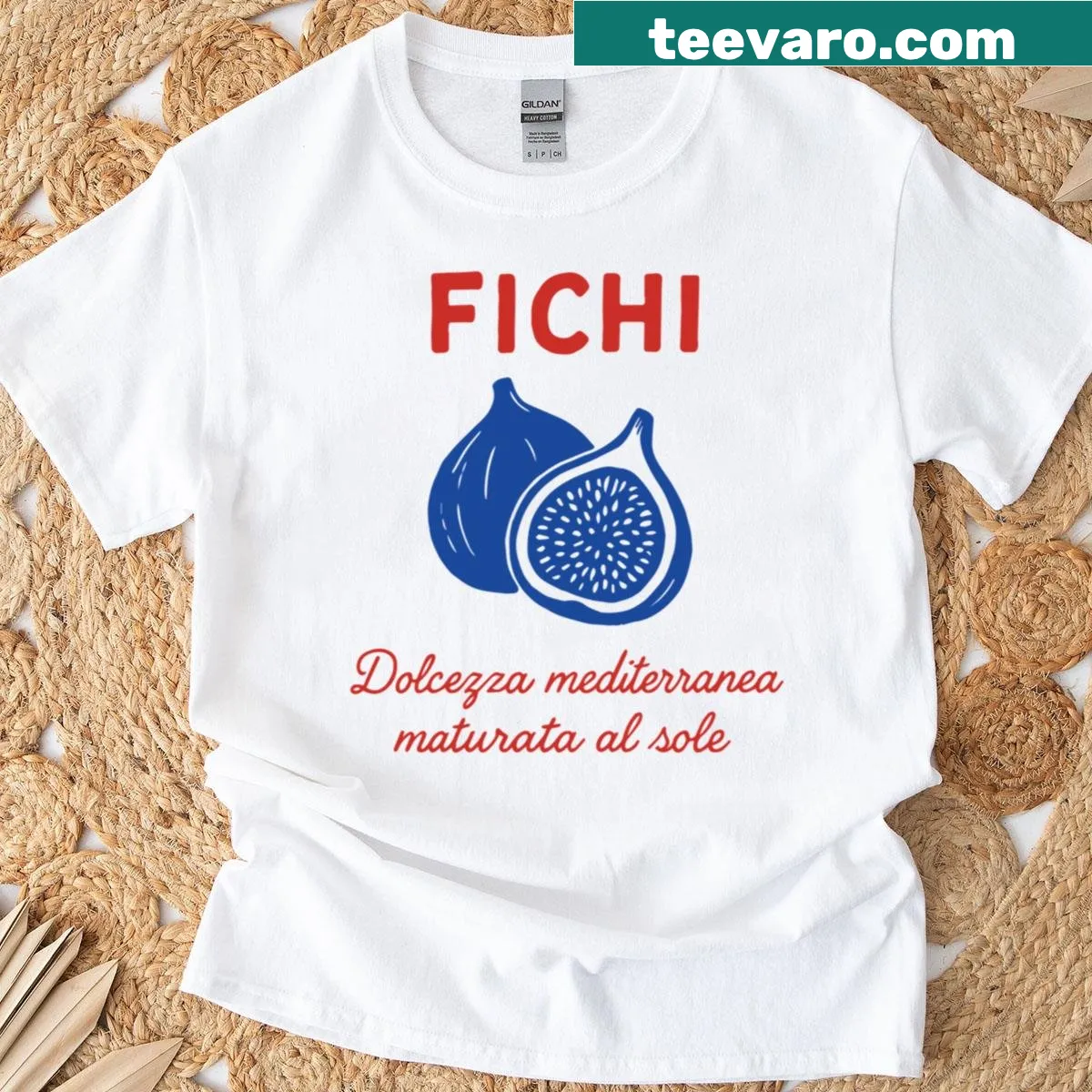 Vintage-style fig design t-shirt with rustic Mediterranean theme — on a men's t-shirt