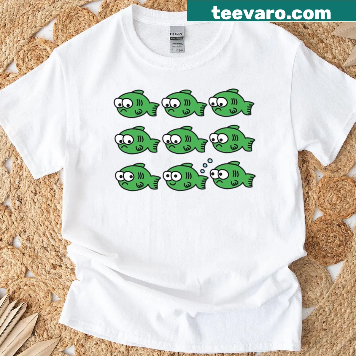 Funny fish-themed shirt with playful text design — on a men's t-shirt