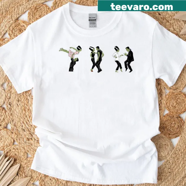 Retro Frankenstein bride dancing illustration t-shirt