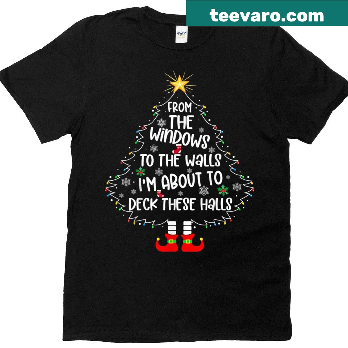 Festive shirt with the phrase 'I'm About To Deck These Halls' — on a men's t-shirt
