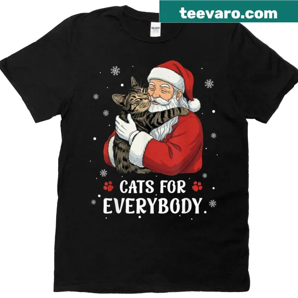 Funny Christmas T-shirt featuring a playful cat design