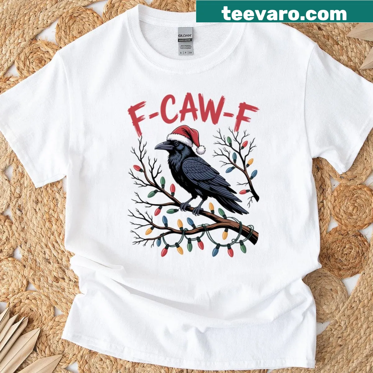 Funny Christmas shirt with black crow and humorous slogan — on a men's t-shirt