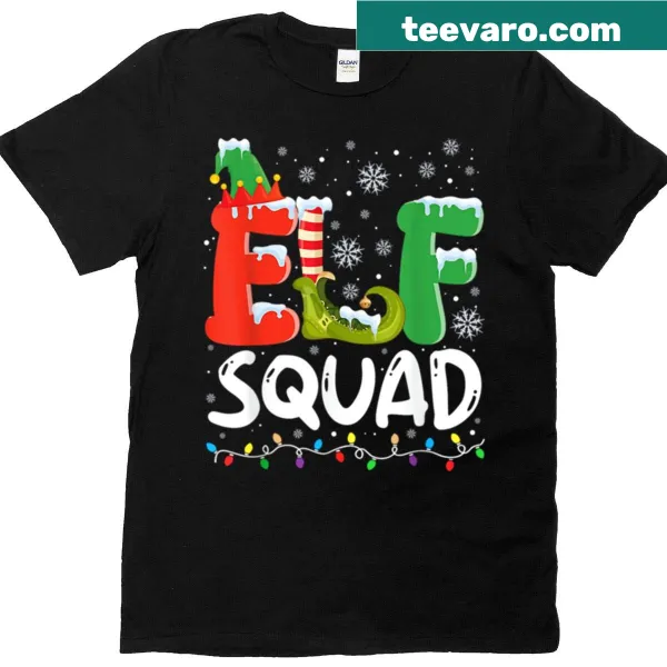 Matching Elf Squad Christmas T-shirt with playful elf illustrations