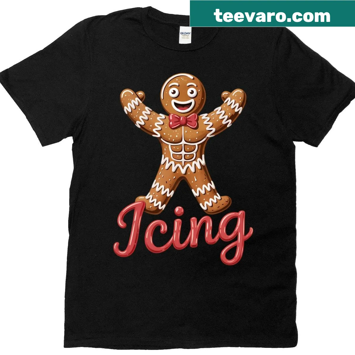 Funny Gingerbread Holiday T-shirt with playful design — on a men's t-shirt