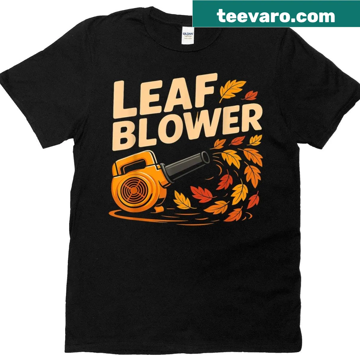 Funny leaf blower design on a Halloween T-shirt. — on a men's t-shirt