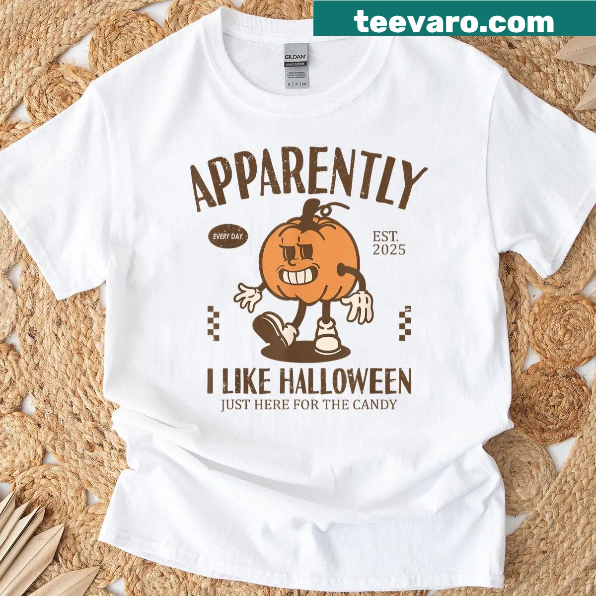 Humorous pumpkin graphic with text on a Halloween T-shirt — on a men's t-shirt