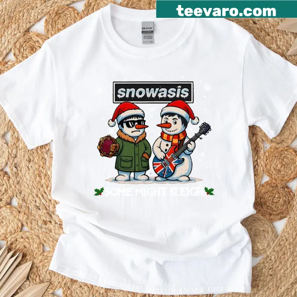 Vintage-style snowman rock band parody t-shirt