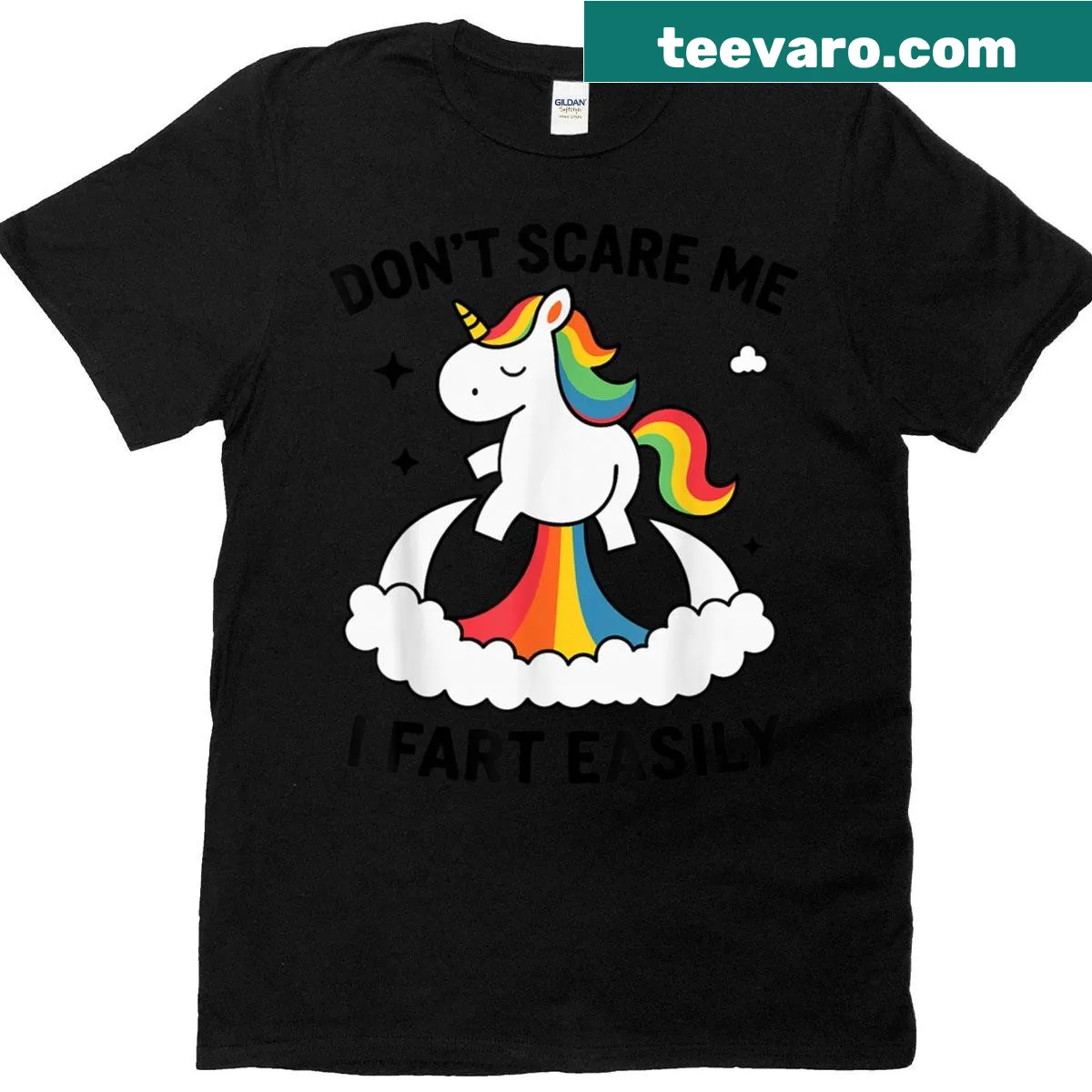 Whimsical T-shirt with a unicorn and humorous saying — on a men's t-shirt