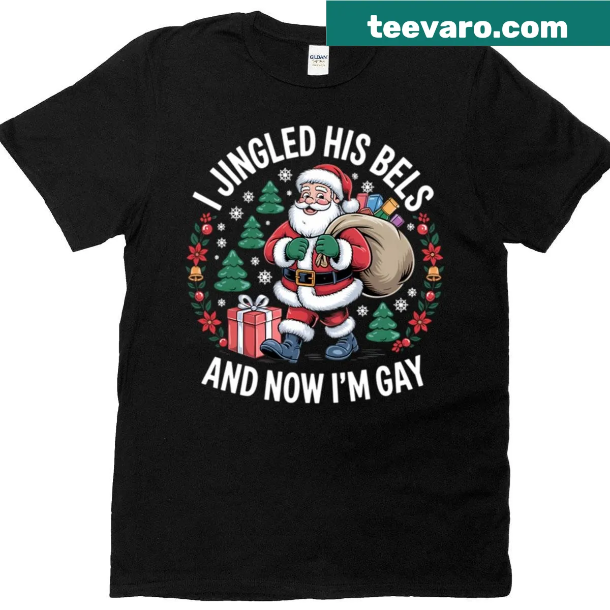Funny Gay Christmas Santa graphic on a t-shirt — on a men's t-shirt